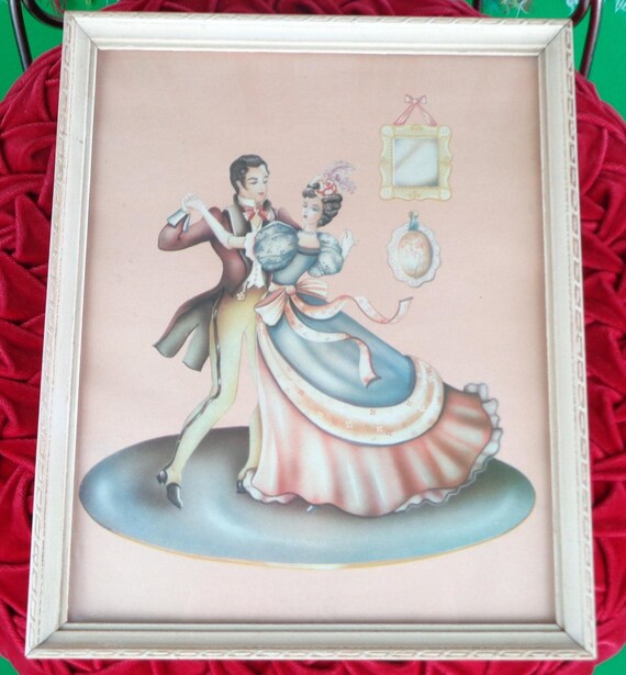 Vintage Retro Portrait Picture Frame Wall Art Hanging Visual 1940s 1950s Mid Century Pastel Couple Collectible Home Room Accent Decor Gift
