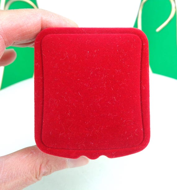 Vintage Red Velvet Jewelry Box: Square Ring Earring Storage Keepsake Memento Gift