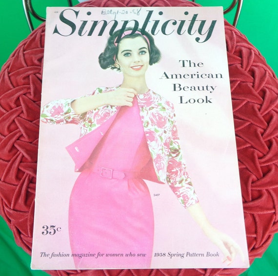 Vintage Retro Womens Girl Simplicity Pattern Sew Fashion Yardage Backview Home Catalog Spring Guide Reference Book Magazine 1958 Mid Century