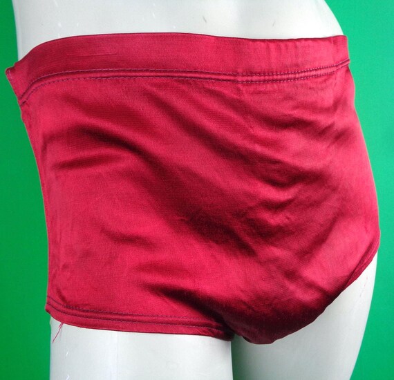 Vintage 1940s Handmade Swim Trunks: Burgundy Mid Century Shorts Pants Bathing Beach Coastal Sport-wear Gift