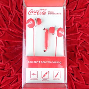 Vintage Coca Cola Coke Ear Head Phone Buds Walkman CD Tape Player Stereo Audio Music Radio Electronic Cable Cord Media Party Gift Collector