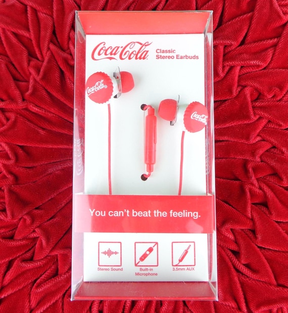 Vintage Coca Cola Coke Ear Head Phone Buds Walkman CD Tape Player Stereo Audio Music Radio Electronic Cable Cord Media Party Gift Collector