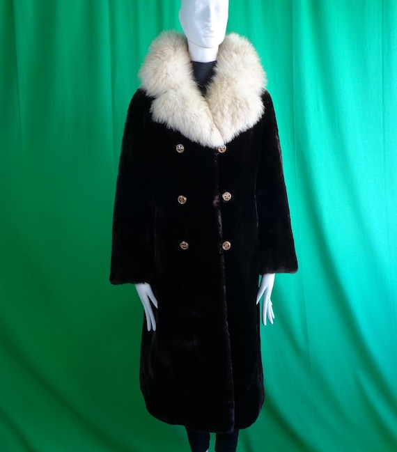 Vintage Retro Clothing Long Fur Coat Jacket Trench 1940s 1950s WW2 Mid Century Brown Beaver Ivory Fox Size 16 LG Wedding Party Formal Gift