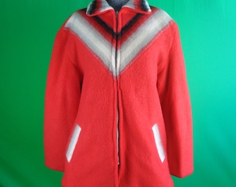 Vintage Retro NEVER USED Mens Boy Clothing Wool Coat Jacket Red White Gray Black 1940s 50s WW2 Mid Century Size 42 Large Northwest Sportwear
