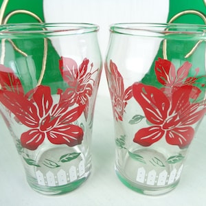 Vintage Retro 2 Set kleine Trinkgläser Barware 1950er 60er Jahre Mid Century MCM Bauernhaus Red Lilly Weiß Küche Esszimmer Servieren Wohnkultur Geschenk