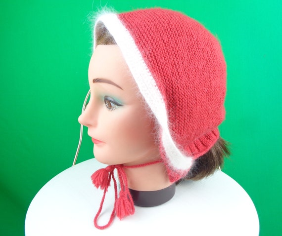 Womens Girls Accessorie Red Acrylic Wool Hat 1940… - image 2