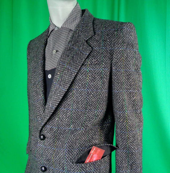 Vintage Retro Clothing Apparel Tweed Suit Jacket Coat Blazer 40s 50s Mid Century Black Gray Green Blue Square M 38 Wedding Party Formal Gift