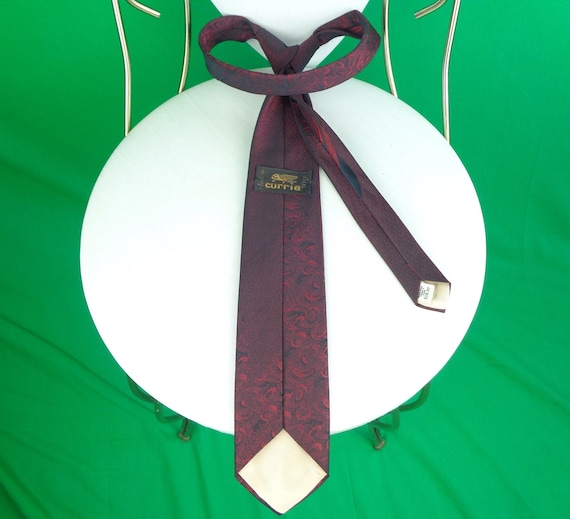 Vintage Retro Curry Wide Self Necktie Work Suit 1970s 1980s Swirl Red Black Wedding Party Evening Formal Gift