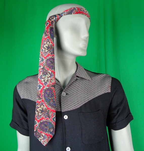 Vintage Retro Parksdea Silk Self Necktie Suit Accessorie 1950s 60s Mid Century Wedding Formal Party Evening Gift Paisley Red Blue Green