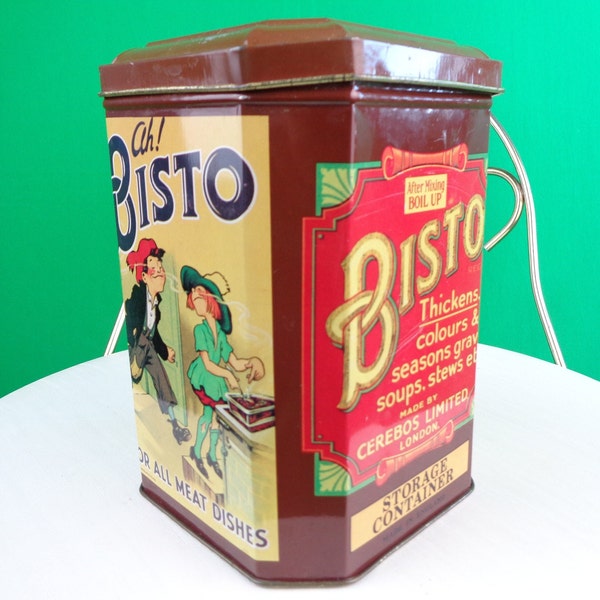 Bisto Gravy Food Cook Collectible Tin Bin 40s 50s WW2 Vintage Mid Century Retro Advertisement Storage Organization Home Live Decor Keepsake