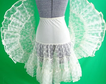 Vintage Retro Clothing Petticoat Crinoline Half Slip Lingerie 1940s 1950s Mid Century White Nylon Lace Small Undergarment Wedding Party Gift