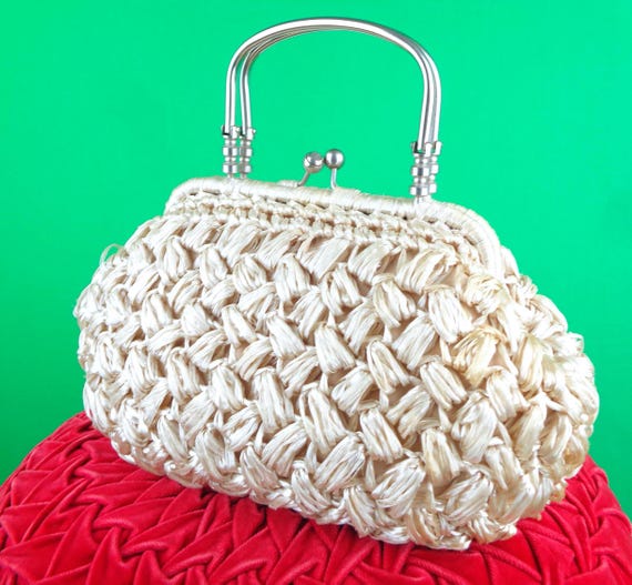 Vintage Raffia Straw Handbag: 1950s-60s Top Handle Purse Mid Century Party Wedding Accessory Gift