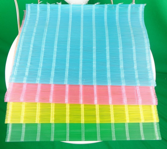 Vintage Retro Rectangle Table Placemats 1950s 60s Mid Century Tiki Yellow Blue Green Pink Barbecue Kitchen Dining Home Room Decor Gift
