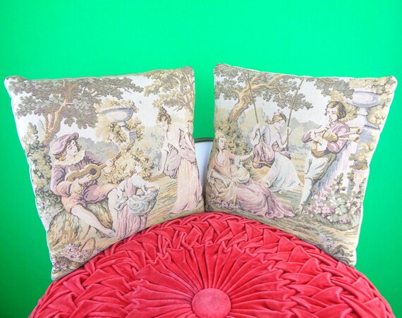 Vintage Tapestry Cushion: 1930s Embroidered Pillows Furniture Decor Gift Renaissance