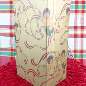 Vintage Retro Collectible Decorative Angel Box Bin Tote 40s 50s Small Rectangular Mid Century Craft Gold Red Storage Organization Home Gift