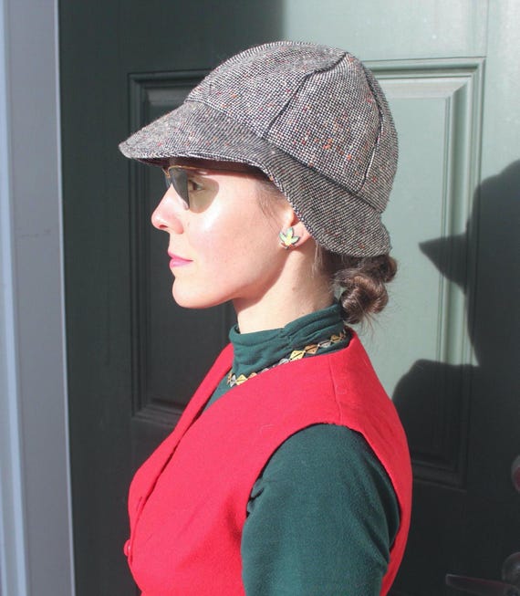 Vintage Retro Bucket Cone Sherlock Holmes Sun Hat 1960s 70s Mid Century 21" Tweed Black White Red Yellow Green Orange Party Gift Accessorize