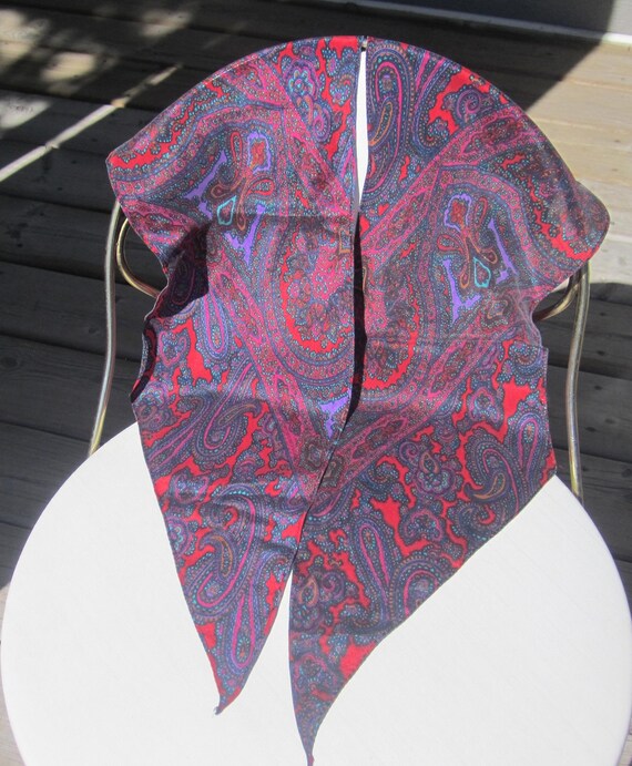 Vintage Retro Liz Claiborne Designer Oblong Silk Paisley Scarf Wrap Shawl Red Purple Pink Orange Blue Wedding Party Formal Gift Accessorie