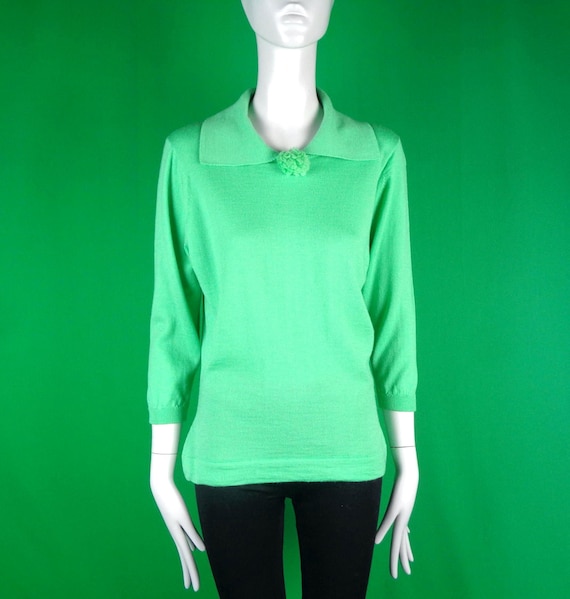 Vintage Retro Clothing Apparel Darlene Pullover Sweater Top 1950s 1960s Mid Century 36 M Green Wool Wedding Party Evening Formal Casual Gift