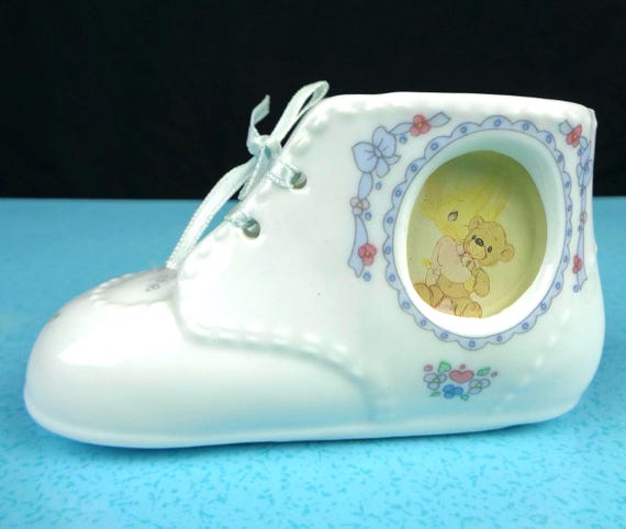 Vintage Retro 1991 Precious Moment Baby Bootie Piggy Bank Picture Frame Coin Money Girl Boy Shower Party Gift Keepsake Memento Nursery Decor
