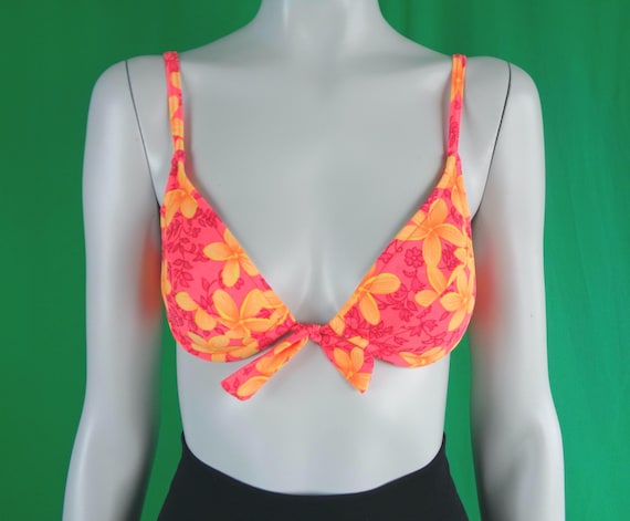 Vintage Retro Clothing Apparel Bikini Sun Bra Top Bathing Suit Swimwear 80s 90s 32-34 A-B Hawaiian Floral Pink Orange Yellow Red Casual Gift