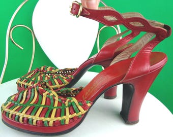 Vintage Retro Strap Anklet Slingback Pumps Sandals Shoes Heels 1940s 1950s Mid Century Loesers Brooklyn UK 4 1/2 Wedding Party Evening Gift