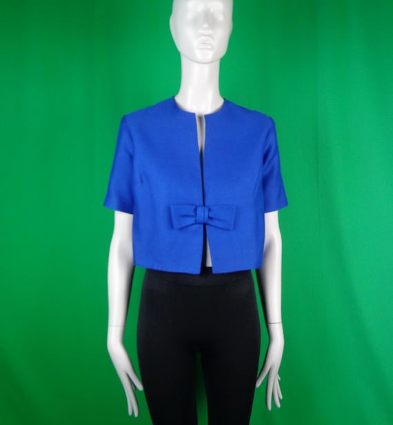 Vintage Retro Handmade Clothing Suit Dress Jacket Blazer Bomber Crop Blouse Top 50s 60s Mid Century S Blue Wedding Party Formal Evening Gift