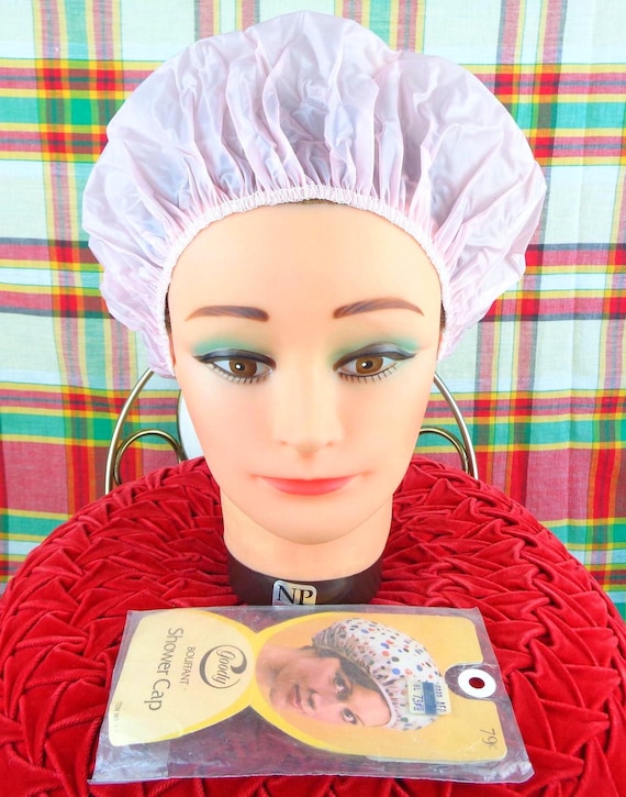 Vintage Retro Goody Pink Shower Cap Cover 1973 Bath Beauty Personal Care Bouffant Hair Styling Curler Curling  Bed Rain Accessorie Prop Gift