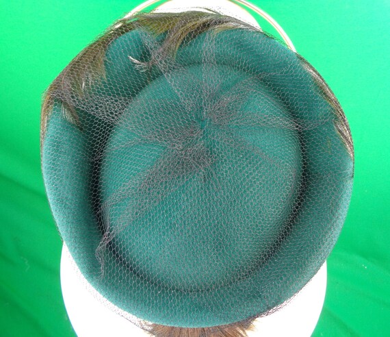 Vintage Retro Accessorie Pillbox Hat Green Black … - image 9