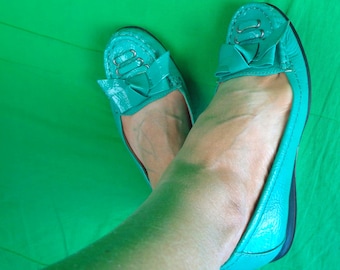 Naturalizer Teal Lackskinn Loafers - Storlek 6 Platta Skor Slip-ons Slip-ons Skor Present
