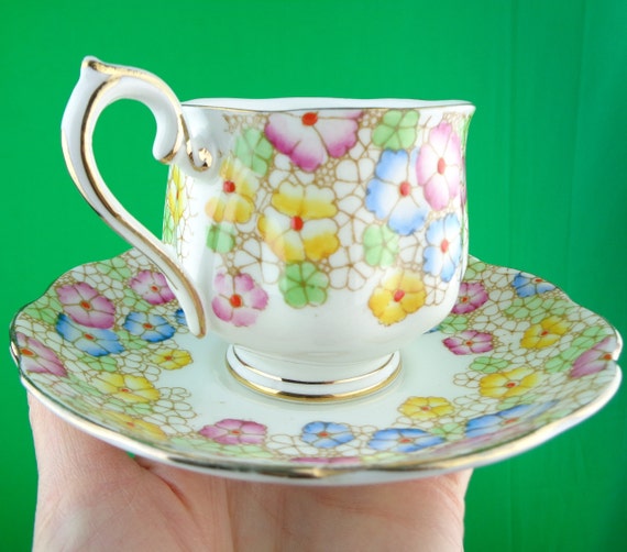 Vintage Retro Teacup Saucer Set 1950s 60s Mid Century Royal Albert Crown Bone China Drown Series Countess Hampton Montrose Drink-ware Gift