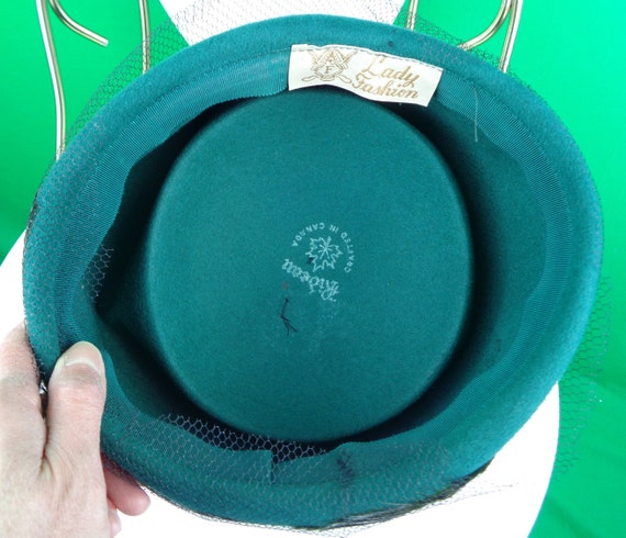 Vintage Retro Accessorie Pillbox Hat Green Black … - image 10