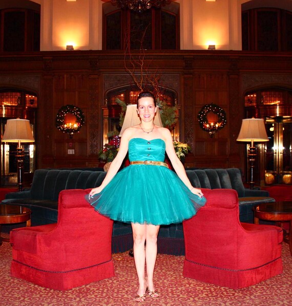 Vintage Retro Clothing Retired Betsey Johnson Teal Blue Dress Gold Belt Small 4 Statement Embellishment Wedding Party Evening Formal Gift