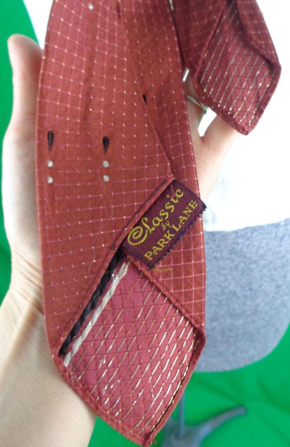Vintage Retro Silk Parklane Self Necktie Work Suit 1940s 50s Mid Century Wedding Party Formal Evening Gift Check Dagger Orange Black