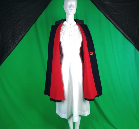 Vintage 1940s Nurse Uniform Cape Lac-Mac Monogram Robe Navy Blue Red London Ontario Costume
