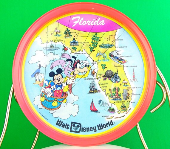 Vintage Retro Florida Walt Disneyland World Souvenir Tray: 60s-70s Decor Memorabilia Keepsake Memento Gift