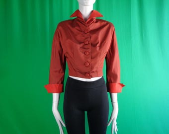 Vintage Retro Kleidung Blazer Anzug Kleid Jacke Bolero Kurzbluse Top 40er 50er Mid Century klein orange Haihaut Hochzeit Party formelles Geschenk