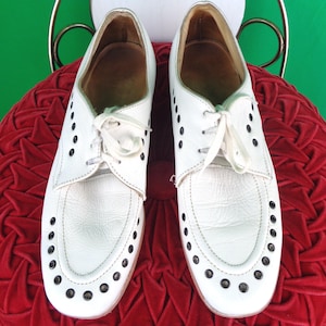 Vintage Retro Sunbeam White Leather Bowling Shoes Footwear Oxford Flats 1960s 1970s US CA Size 7 Wedding Party Evening Formal Causal Gift