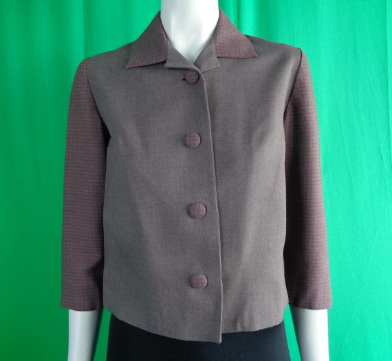 Vintage Retro Handmade Clothing Crop Suit Jacket Dress Blazer 50s 60s Mid Century Small Maroon Purple Wedding Evening Formal Party Gift