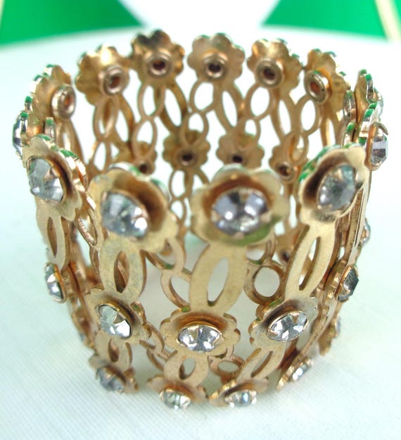 Vintage Rhinestone Expandable Comb Bracelet: 1950s-60s Gold Hair Accessory Mid Century Body Jewelry Gift