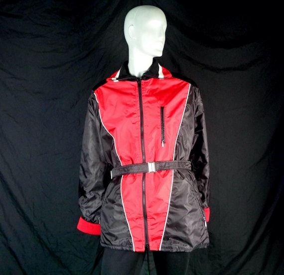 Vintage 70s Frigid Master Jacket: Red & Black Nylon, Belted, Made in Canada Zip Coat