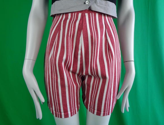 Vintage Retro Clothing Apparel Bermuda Short Pants 1950s 1960s Mid Century High Stripe Sport-wear Tennis Golf Coastal Formal Casual Red Gift