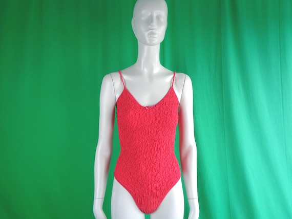 Vintage Retro Clothing Apparel Red One Piece Body Play Suit Bathing Swimwear 1970s 1980s Workout Athletic Aerobics Sport Dance Costume Gift