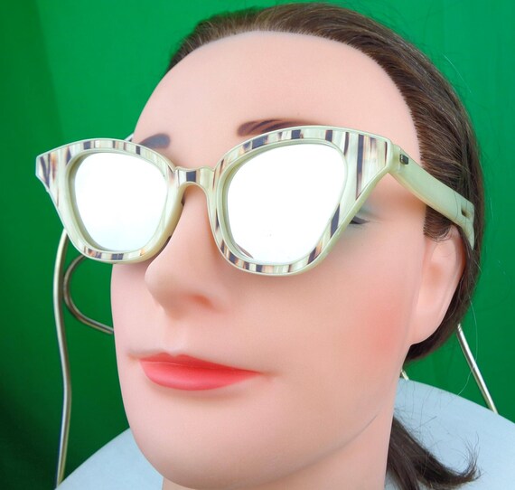 Vintage Mirrored Cat Eye Sunglasses: 1940s-50s Style Pearlized Frames Mid Century Accessories Gift
