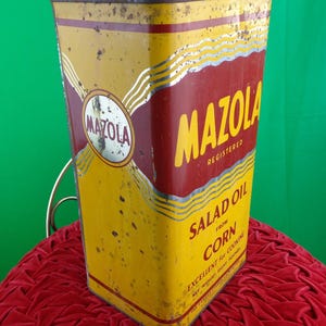 Vintage Antique Advertisement Mazola Salad Food Cook Oil Large Square Tin 1930s 40s Art Home Room Accent Decor Gift Collectible Empty Rustic