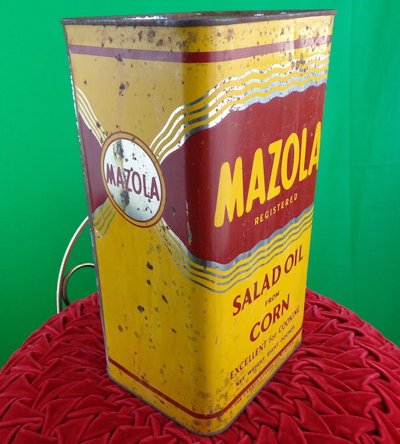 Vintage Antique Advertisement Mazola Salad Food Cook Oil Large Square Tin 1930s 1940s Art Home Room Accent Decor Gift Collectible Empty