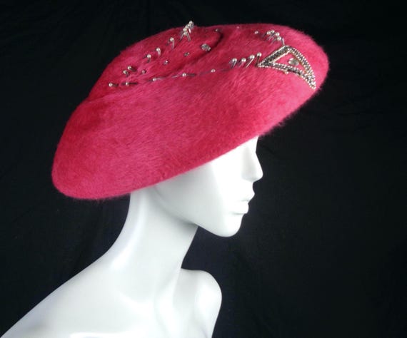 Vintage Mohair Capulet Hat: Lazarus Model, Beaded 1940s-50s Party Accessory Mid Century Paris Designer