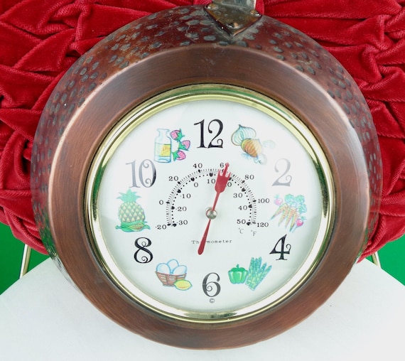 Vintage Kitchen Clock Thermometer: 50s-60s Pan Decor, Japan Mid Century Weather Instrument Barometer Gift