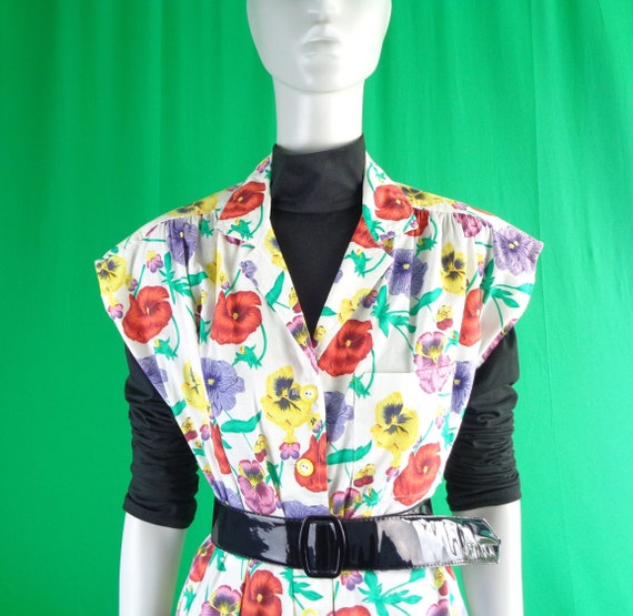 Vintage Retro Handmade Clothing Long Button Smock Blouse Top Shirt Maternity 1980s 1990s XLarge Cotton Floral Party Casual Formal Gift