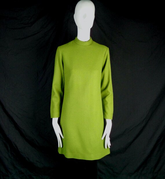 Vintage 60s Green Pencil Dress, Mod Long Sleeve Sheath by Jeanne Scooter GoGo Gift