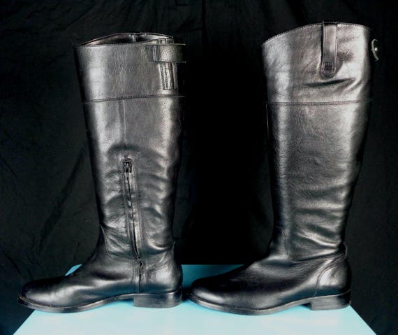 Ralph Lauren Riding Boots, Black Leather Knee High Boots, Size 8 Zip Up Accessory